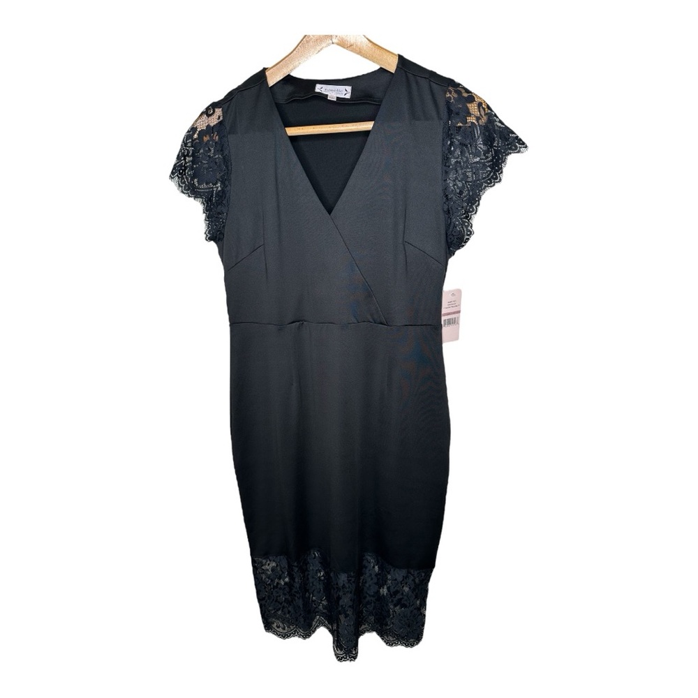 Nanette Lepore Black Dress Lace Trim Size 12 Surplice Neckline Coquette New